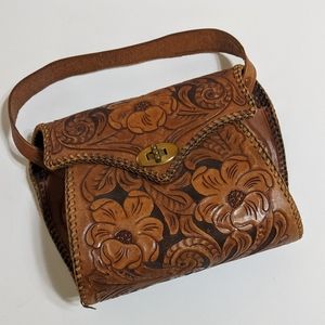 Mexican latigo tooled leather purse